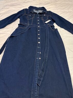 Fashion to Figure Navy Denim Maxi Shirt Dress